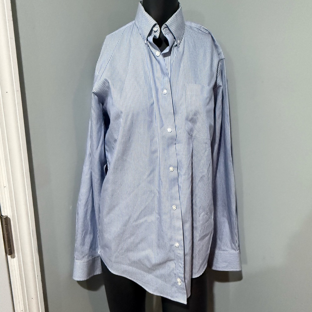 Lands' End Men's Blue Pinstripe Dress Shirt